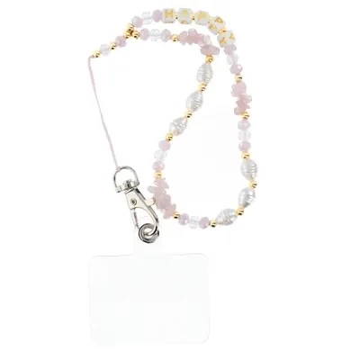 Cordon universel avec perles 44 cm (boucle poignet 22 cm) Rose-blanc