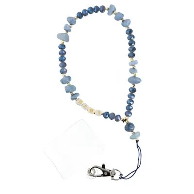Cordon universel avec perles 44 cm (boucle poignet 22 cm) Bleu