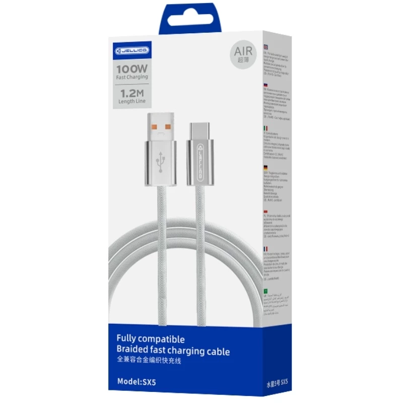 Cable Usb-C vers Usb-c/Type C (100W) 1.2 mètre JELLICO SX5 Gris