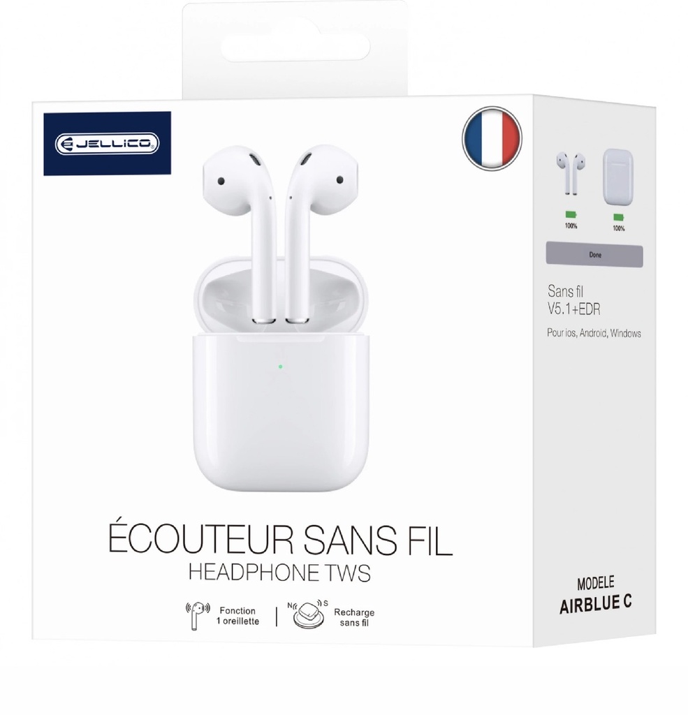 Ecouteurs sans fil bluetooth intra-auriculaire JELLICO AirBlue C blanc