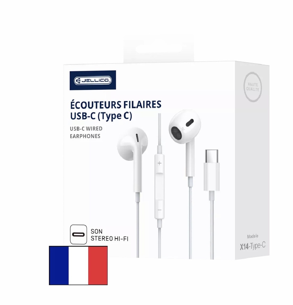 Kit pieton intra-auriculaire (USB-C/Type C) avec micro JELLICO X14 blanc