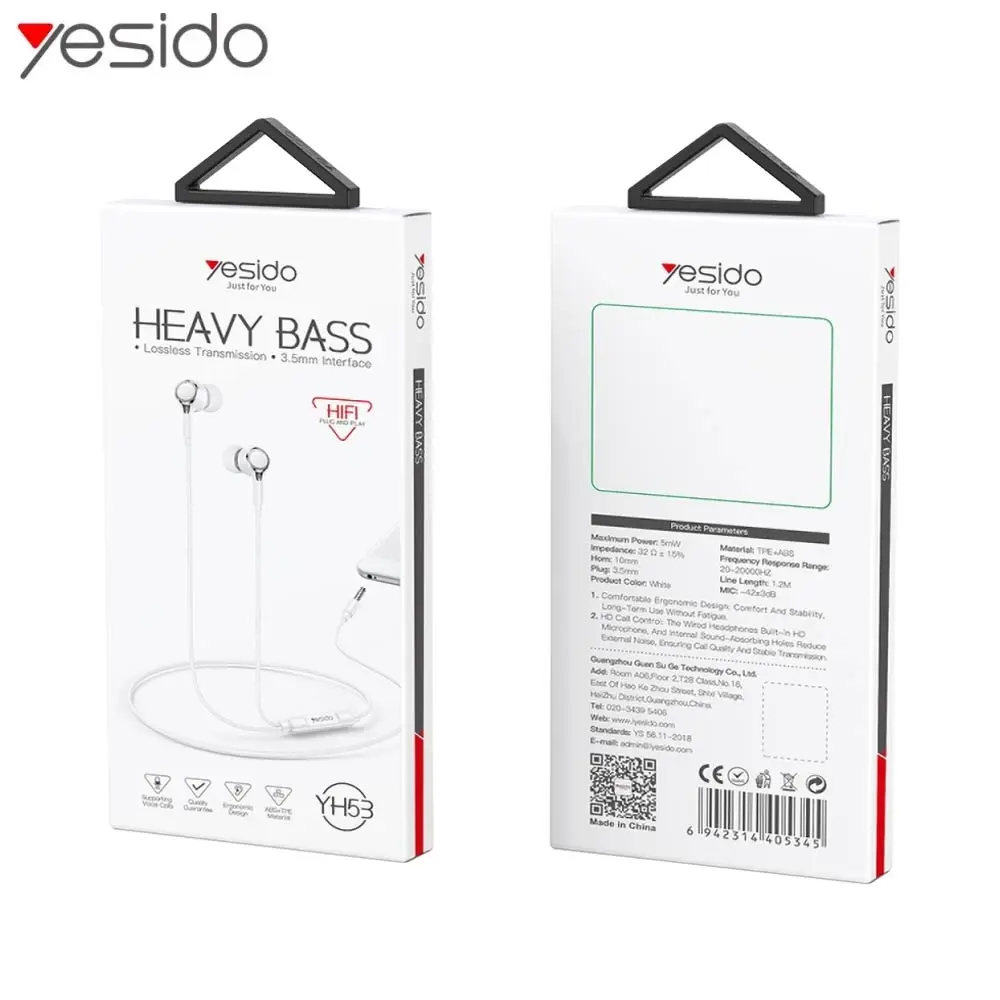Écouteurs Filaires Jack 3.5mm Yesido Noir